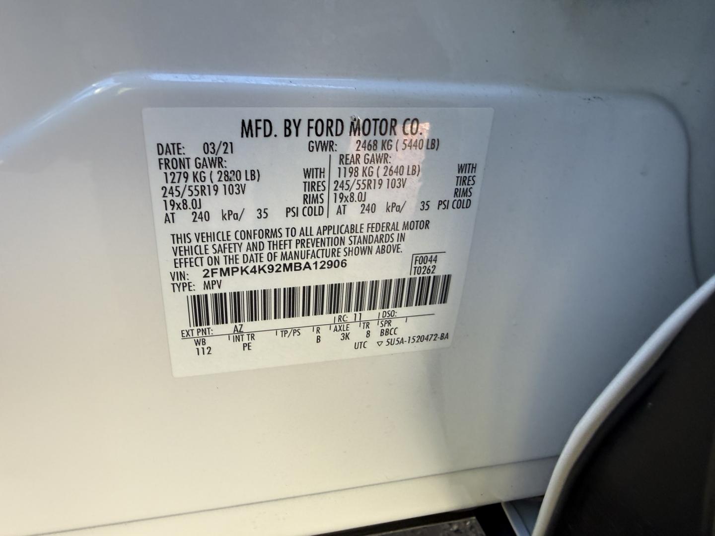 2021 White /Black Ford Edge Titanium AWD (2FMPK4K92MB) with an 2.0L I4 DOHC 16V TURBO engine, Automatic transmission, located at 547 E. Main St., Orwell, OH, 44076, (440) 437-5893, 41.535435, -80.847855- Photo#42
