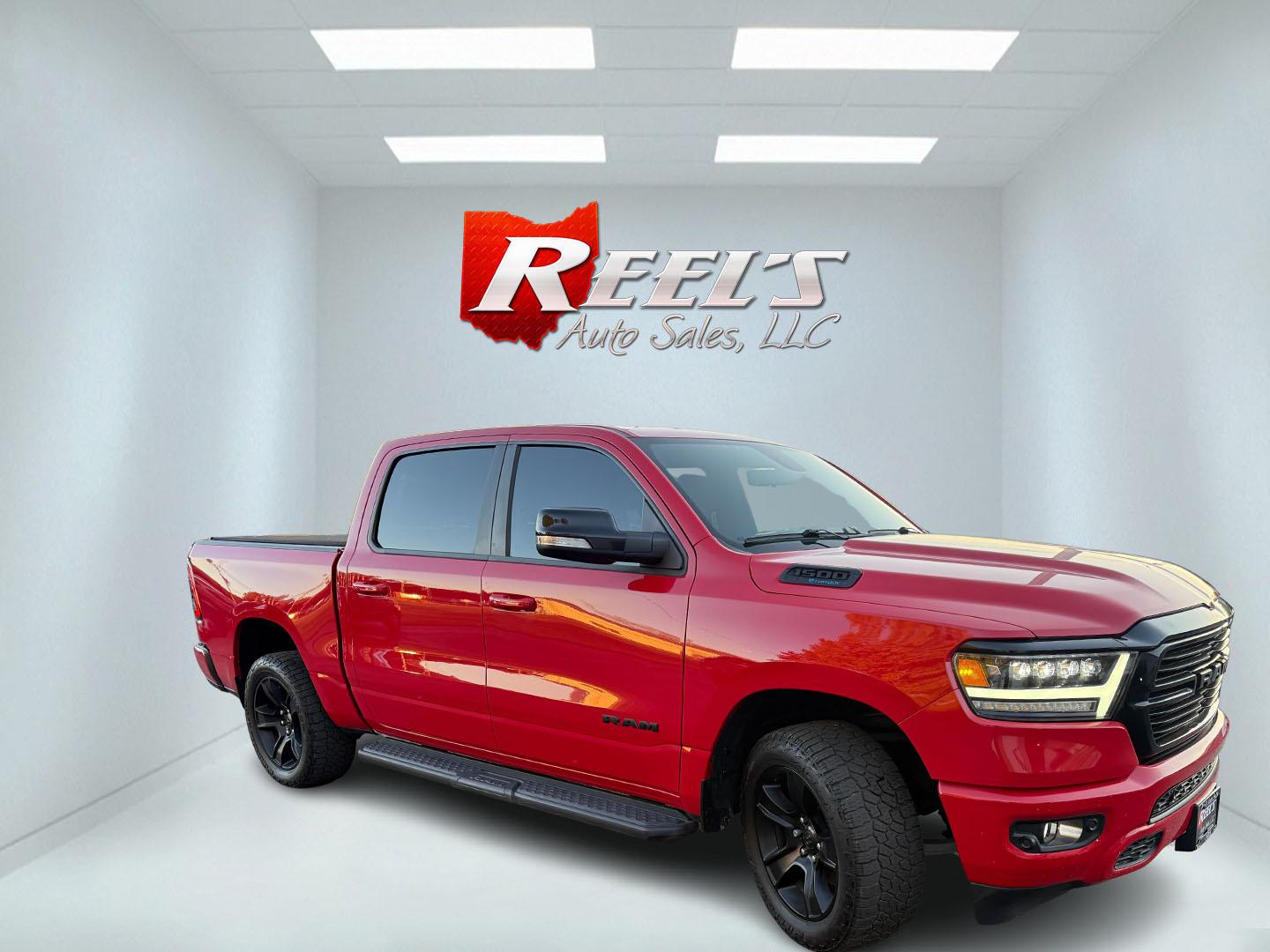 2021 Red /Black Ram 1500 Big Horn Crew Cab SWB 4WD (1C6SRFFT9MN) with an 5.7L V8 OHV 16V engine, 8A transmission, located at 547 E. Main St., Orwell, OH, 44076, (440) 437-5893, 41.535435, -80.847855 - 2021 Ram 1500 Big Horn Crew Cab 4WD – Night Edition Look That Stands Out This 2021 Ram 1500 Big Horn Crew Cab 4WD is finished in Flame Red with the Night Edition package and 20" black aluminum wheels. The blacked-out wheels, full LED exterior lighting, and clean one-owner Carfax history give it a- Photo#3